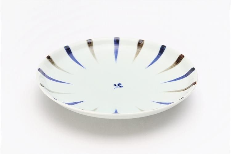 肥前平戸焼 嘉祥作 染付 漢詩山水画 六寸皿 六客 共箱