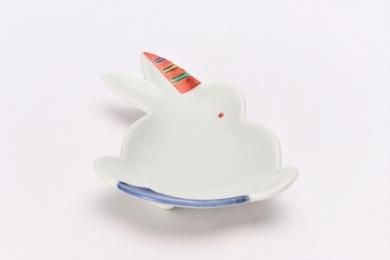 ☆伝平窯　十草錦折布　うさぎ型銘々皿