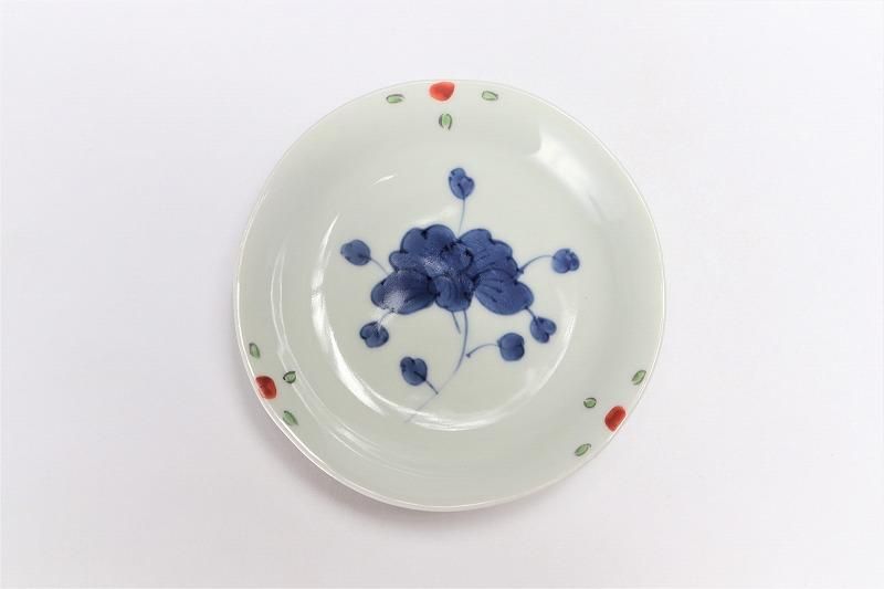 そうた窯 染錦見込牡丹 3.5寸深皿