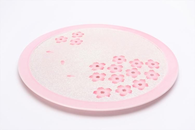 田清窯 薄ピンク釉虹彩桜 茶器セット(プレート付)
