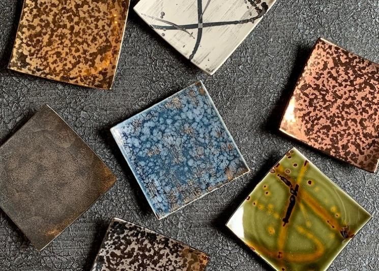 金善窯 正角菓子皿(小) ウロコ銅 金善窯 正角菓子皿(小) ウロコ銅