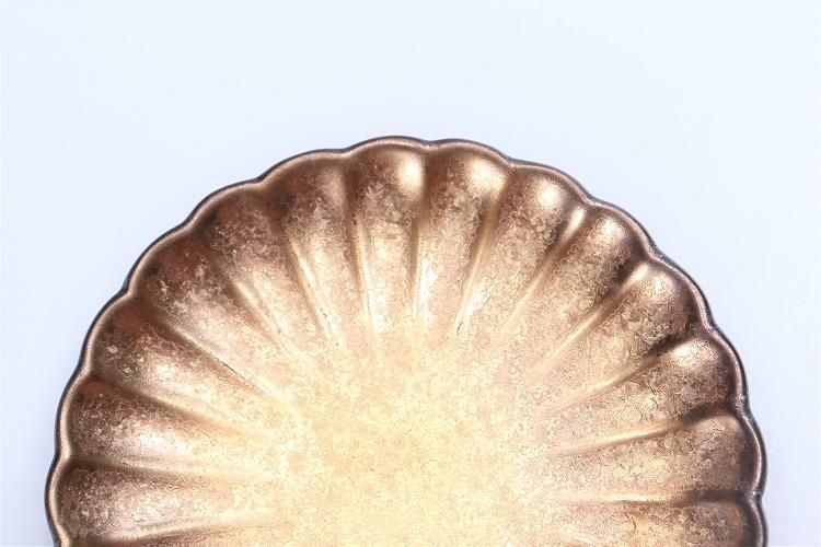 陶悦窯 黒柚子金塗り 菊小皿