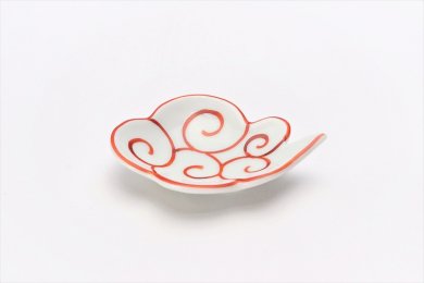 ☆伝平窯　赤筋斗雲(描き)　雲型豆小皿