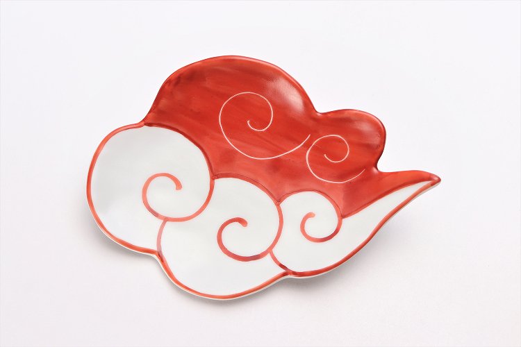 ☆伝平窯　赤流雲　雲型銘々皿 画像サブ2
