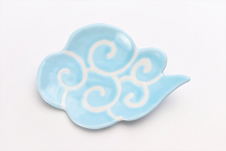 ☆伝平窯　水色筋斗雲　雲型銘々皿 画像サブ2