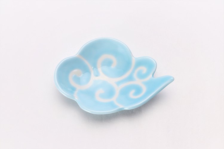 ☆伝平窯　水色筋斗雲　雲型豆小皿 画像サブ2