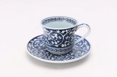 ☆亮秀窯　染付唐草　竹大コーヒーカップ