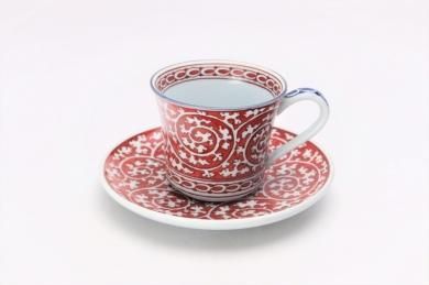 ☆亮秀窯　朱濃唐草　竹大コーヒーカップ