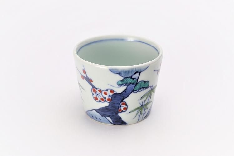 江戸中期極上呉須蕎麦猪口見込み(1780)年五弁花崩し松竹梅変わり文