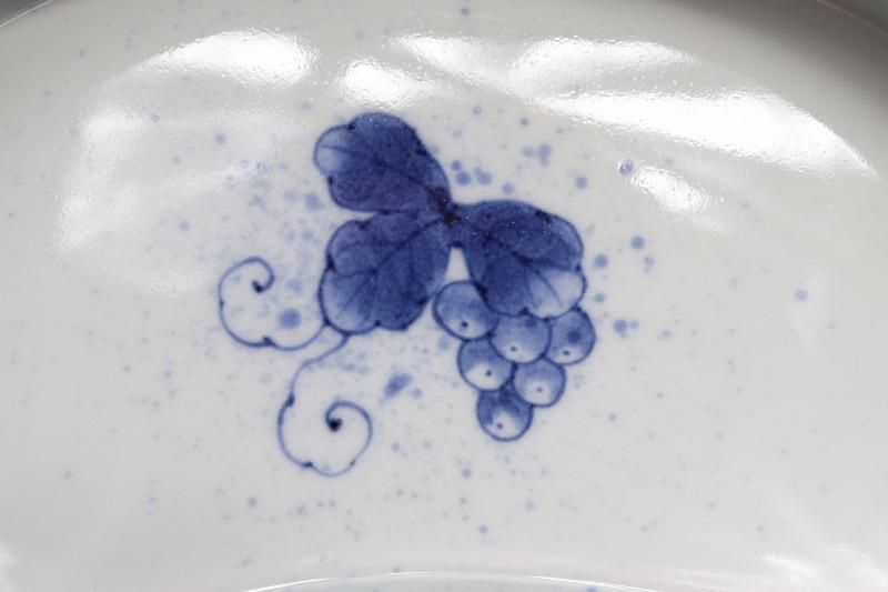福泉窯 染付ぶどう 繭型蓋物 福泉窯 染付ぶどう 繭型蓋物