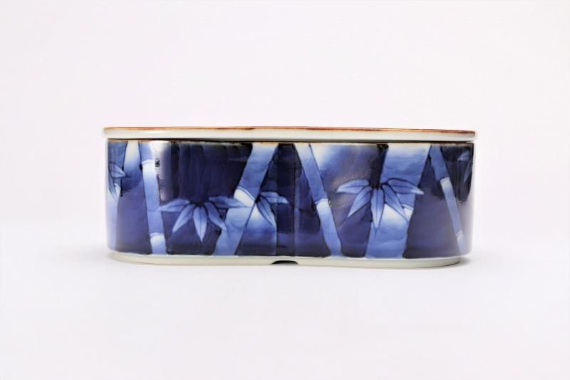 有田焼　福泉窯　蓋物　丸紋　染付 福泉窯×MARUKEIオリジナル 染付竹濃 繭型蓋物