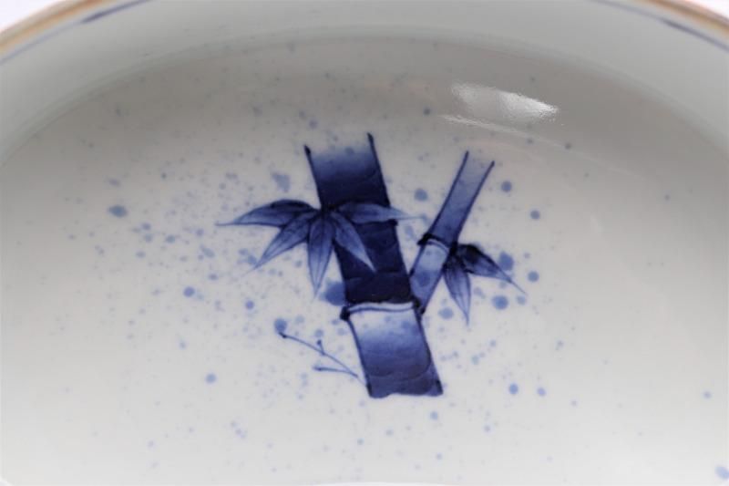 有田焼　福泉窯　蓋物　丸紋　染付 福泉窯×MARUKEIオリジナル 染付竹濃 繭型蓋物