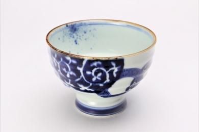〇福泉窯×MARUKEIオリジナル　染付地紋丸紋　高台ロクロ目麺鉢