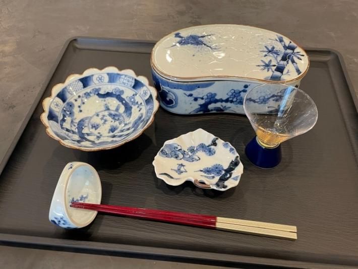福泉窯 染付山水 ツワ型小付 福泉窯 染付山水 ツワ型小付