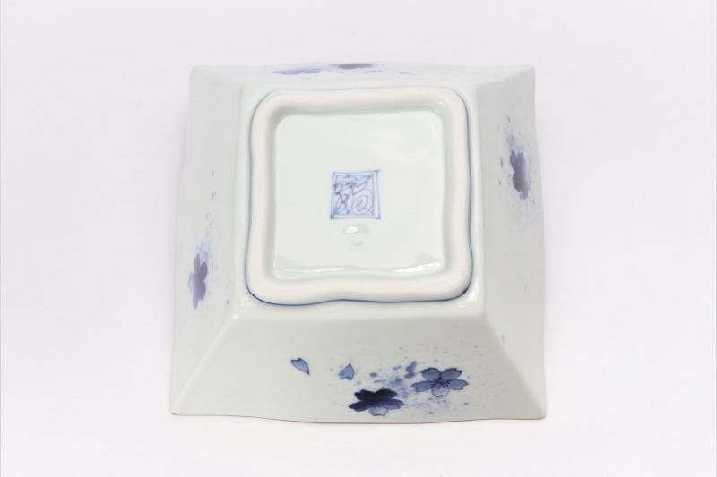 福泉窯×MARUKEIオリジナル 染付変り絵捻り紋 角鉢(中)