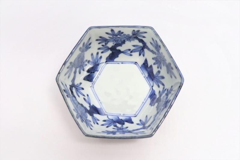 福泉窯 染付草花紋 六角小鉢 福泉窯 染付草花紋 六角小鉢