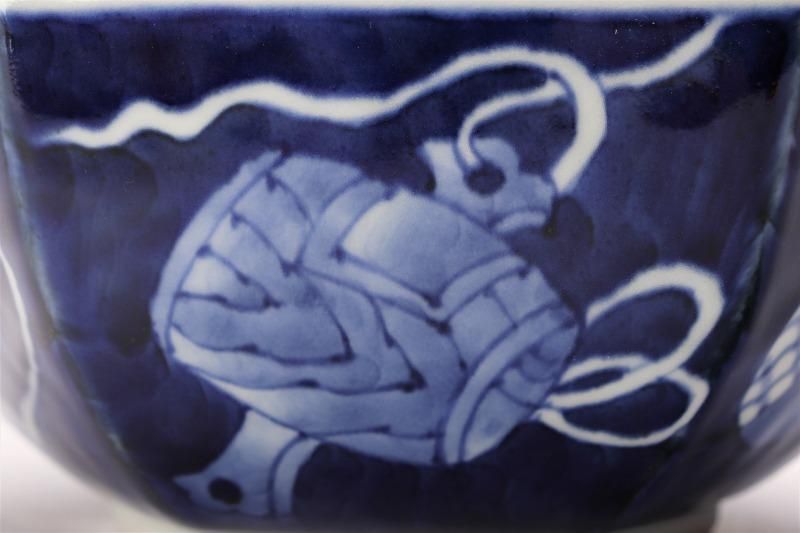 福泉窯 染付宝尽し 六角菓子鉢 福泉窯 染付宝尽し 六角菓子鉢