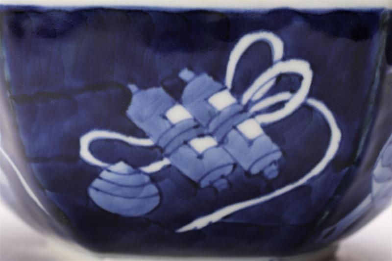 福泉窯 染付宝尽し 六角菓子鉢
