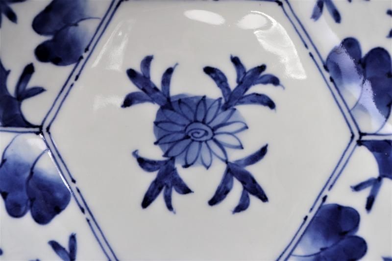 福泉窯 染付草花紋 六角菓子鉢 福泉窯 染付草花紋 六角菓子鉢