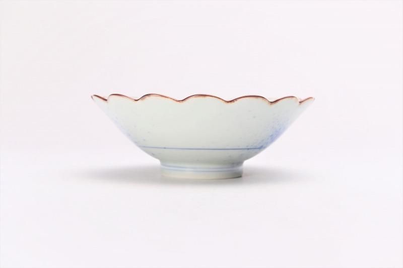 福泉窯 染付渕地紋松竹梅 菊割4寸鉢