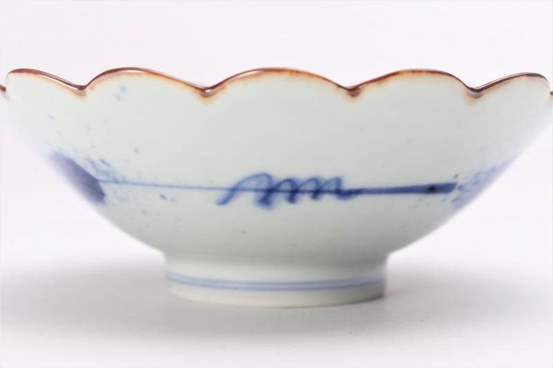 福泉窯 染付雪輪紋 菊割4寸鉢