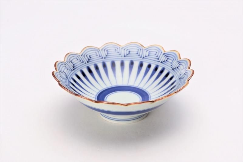 福泉窯×MARUKEIオリジナル 染付地紋十草 菊割4寸鉢