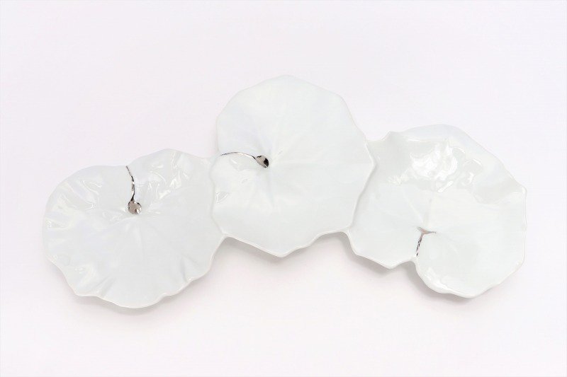 〇福泉窯　白磁プラチナ　ツワ型繋ぎ皿 画像サブ2