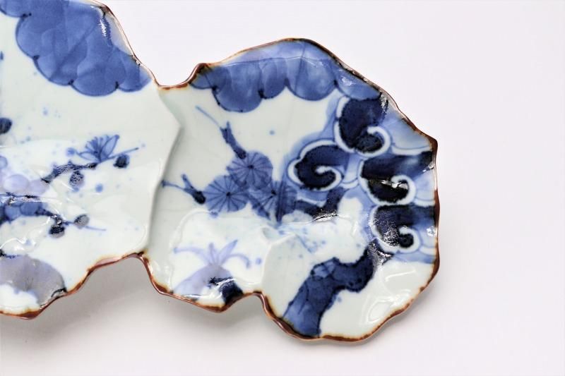 福泉窯×MARUKEIオリジナル 染付濃松竹梅 ツワ型繋ぎ皿