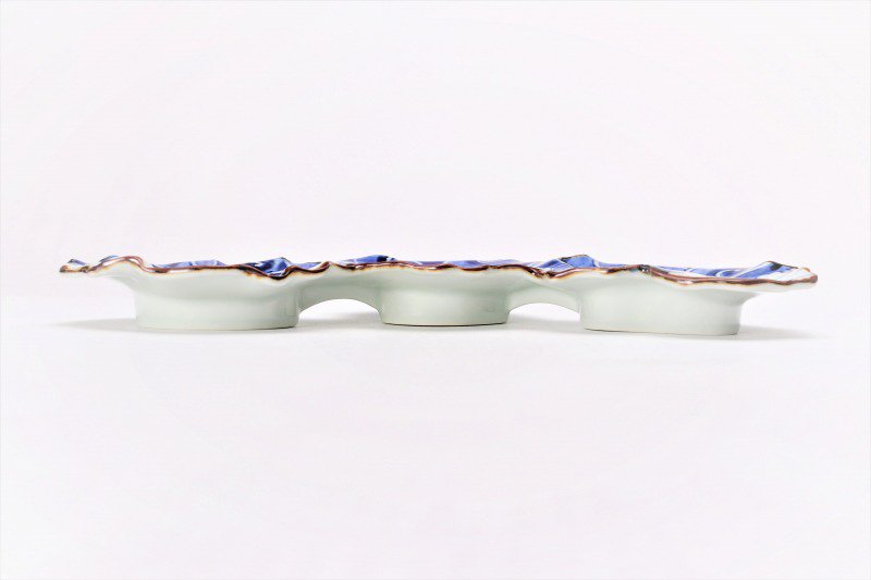 〇福泉窯×MARUKEIオリジナル　染付雪輪紋　ツワ型繋ぎ皿 画像サブ1