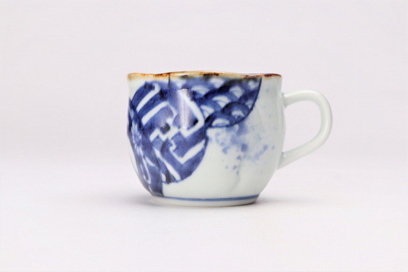 〇福泉窯　染付地紋丸紋　花びらコーヒー碗皿 画像サブ3