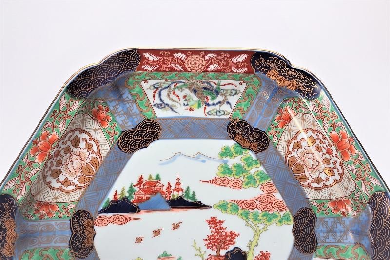 幸楽窯 錦色絵山水尺盛皿 幸楽窯 錦色絵山水尺盛皿