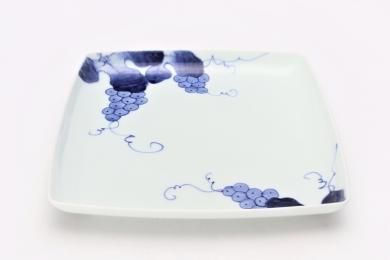 〇MARUKEIオリジナル　染付ぶどう絵スクエア皿(大)