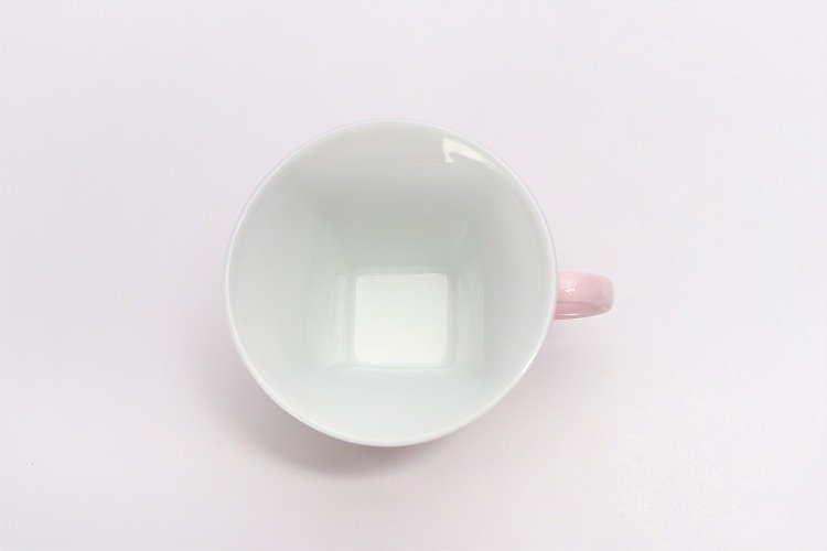 ☆田清窯　薄ピンク釉虹彩桜角コーヒー碗皿 画像サブ7