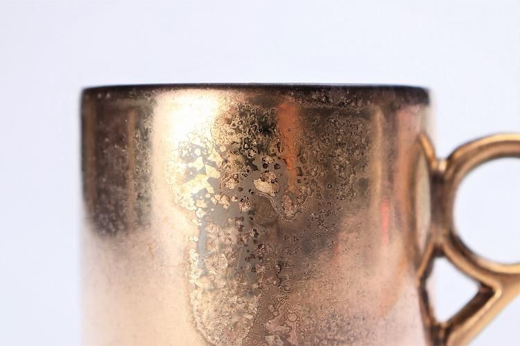 陶悦窯 黒柚子内晶外金塗り 9型コーヒーC/S