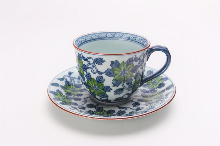 洸琳窯 錦鉄仙花(グリーン)コーヒーC/S 洸琳窯 錦鉄仙花(グリーン)コーヒーC/S