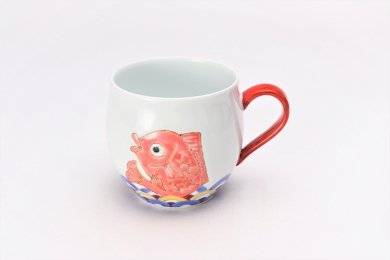 ☆徳七窯　波鯛丸マグカップ(赤)