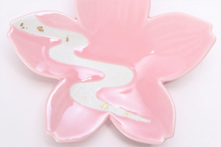 〇【オリジナル】ピンク釉パール流水金彩桜小皿 画像サブ2