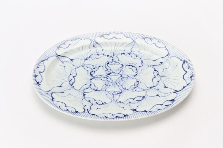 そうた窯 染付花弁紋 リム付楕円皿(小)