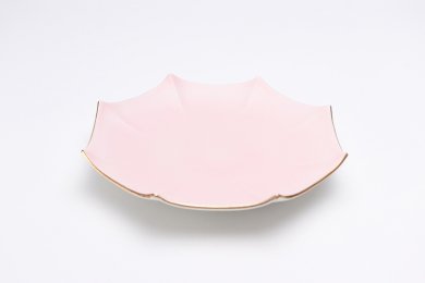 ☆瑞峯窯×MARUKEIオリジナル　ピンクマット渕金八角5.5寸皿