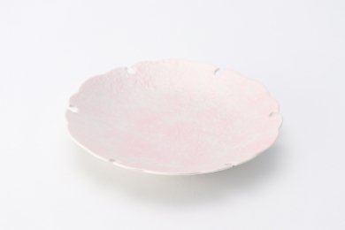 〇【オリジナル】ピンク盛叩き銀彩雪輪皿