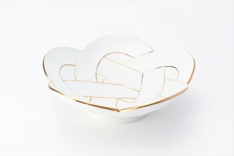 在庫10【新品】有田焼田清窯　太白金線梅むすび銘々皿 田清窯 太白金線梅むすび皿