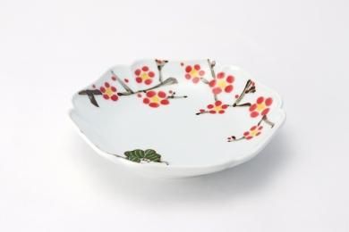 古伊万里　染錦　松に丹頂鶴の図　角皿　４枚　D827AS-BJn 古伊万里 染錦 松に丹頂鶴の図 角皿 4枚 D827AS-BJn 古