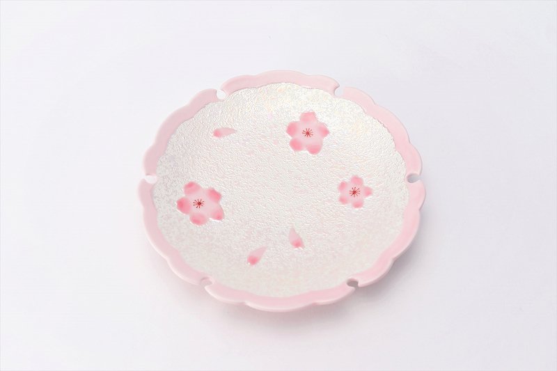 〇MARUKEIオリジナル　薄ピンク釉虹彩桜雪輪皿 画像サブ2