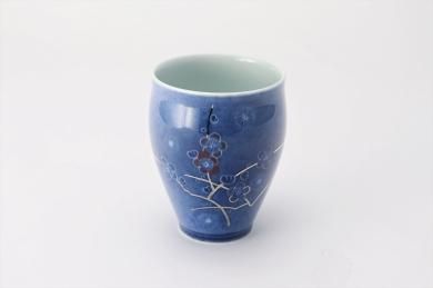 ★十四代今右衛門作　色絵吹墨墨はじき梅文杯