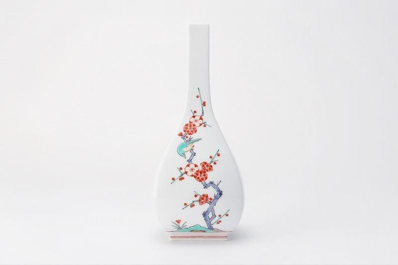 柿右衛門窯 菊梅鳥文角形一輪生