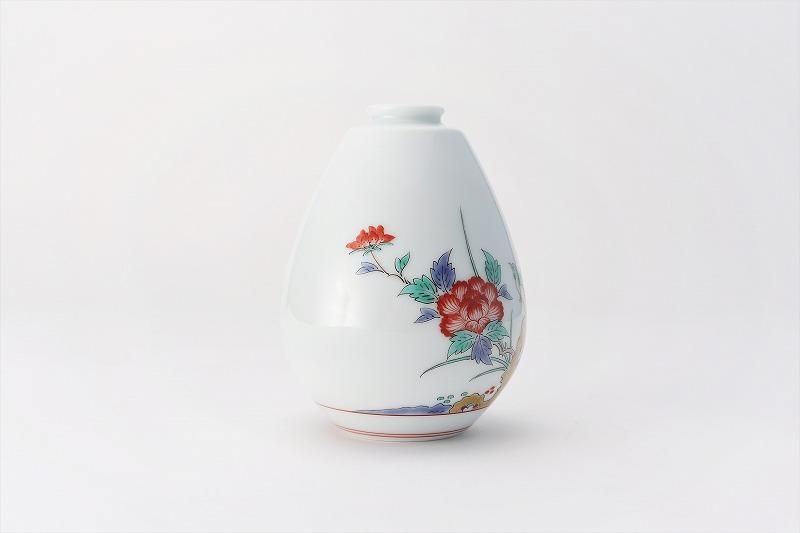 有田焼　柿右衛門　一輪生　ナツメ形小 柿右衛門窯 染錦柿文ナツメ形(小)一輪生