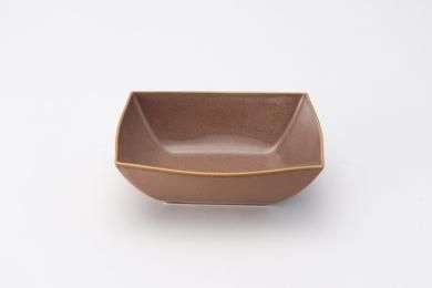 ☆一峰窯　ゆず肌釉(ブラウン)　角鉢(小)