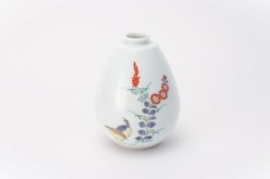 ★柿右衛門窯　秋草鶉文釣鐘形(小)一輪生