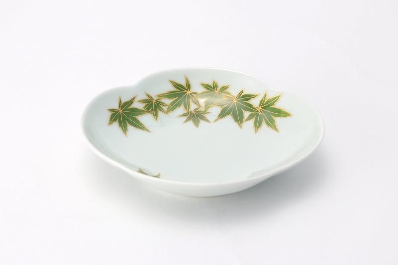 骨董 アンティーク 藍九谷 紅葉 もみじ 変形皿 流水 竜田川 向付