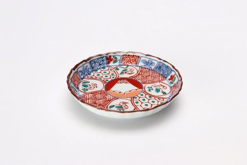 与山窯 色絵祥瑞富士山図 立渕皿 与山窯 色絵祥瑞富士山図 立渕皿